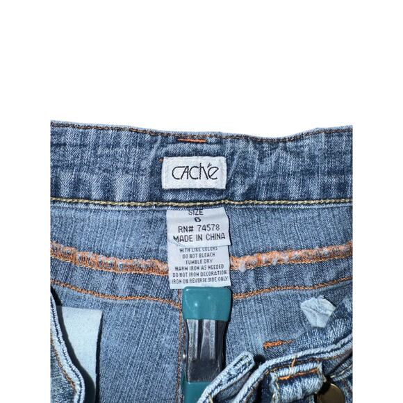 Caché Y2K Patchwork Bootcut Jeans Distressed Tapestry Pocket Denim Size 6 - Picture 14 of 14